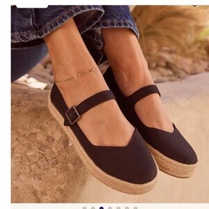 Toms Black Espadrille Mary Jane Flats 7.5